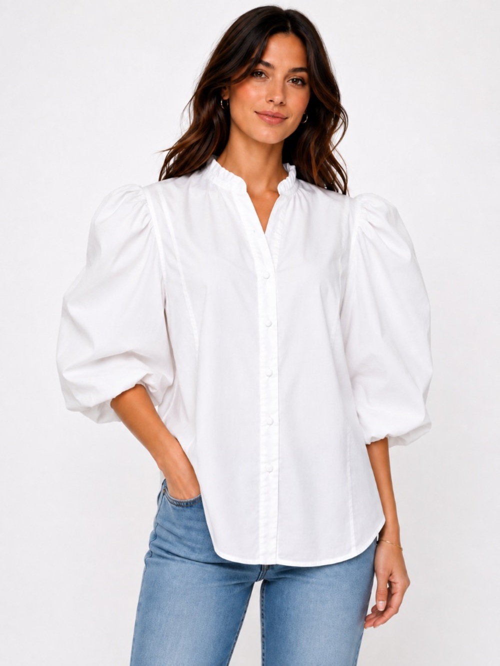 Nanette Lepore "NEW" Brilliant White Puff Sleeve Button Down Shirt Size 1X